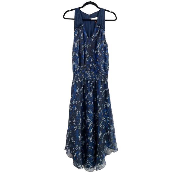 NWT RAMY BROOK Women's 100% Silk Moe Midi Dress Animal Print Blue XS Cottagecore - Picture 3 of 11